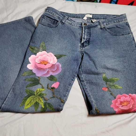 Cache Denim - Cache flare Jean's with flowers size 8